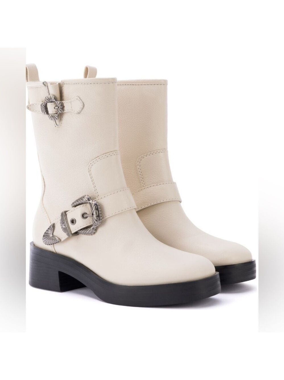 New Larroude Hardy Platform Leather Moto Buckle Boot in Off White Size 5 - Picture 5 of 15